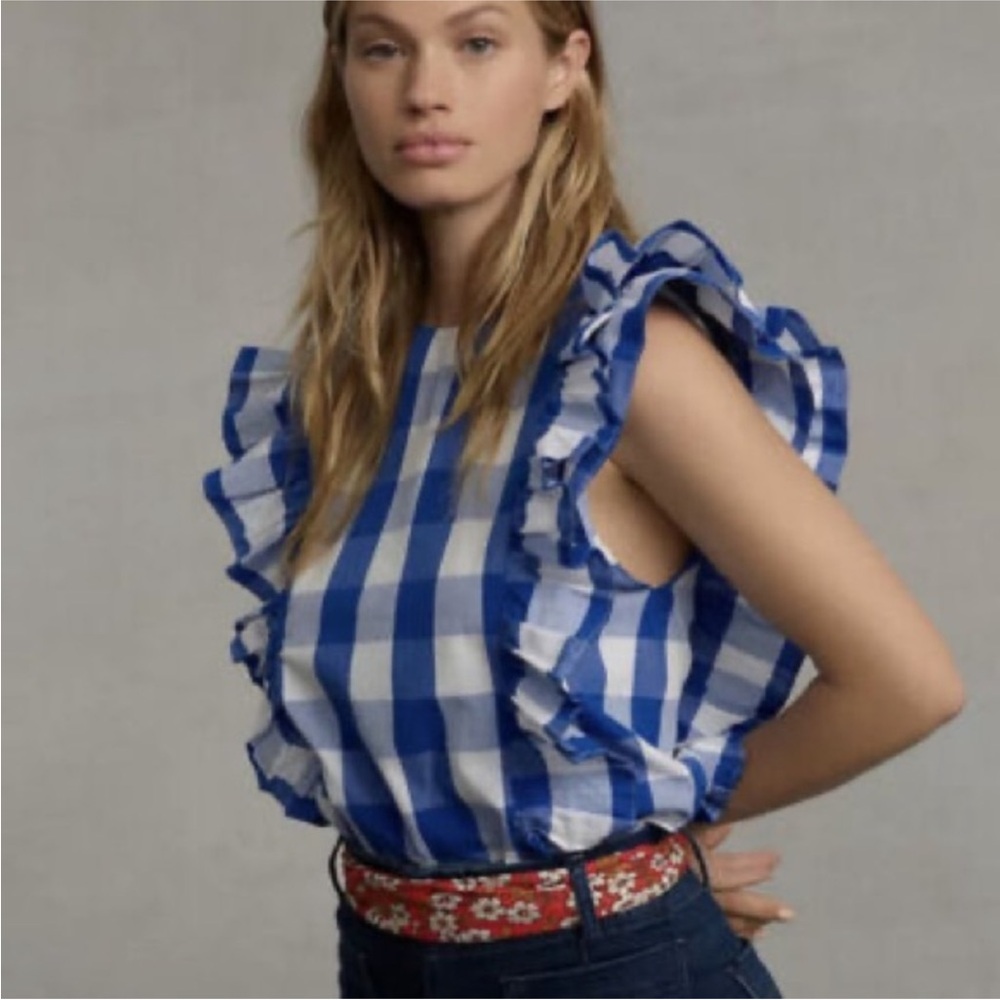 Anthropologie blue checkered tank blouse